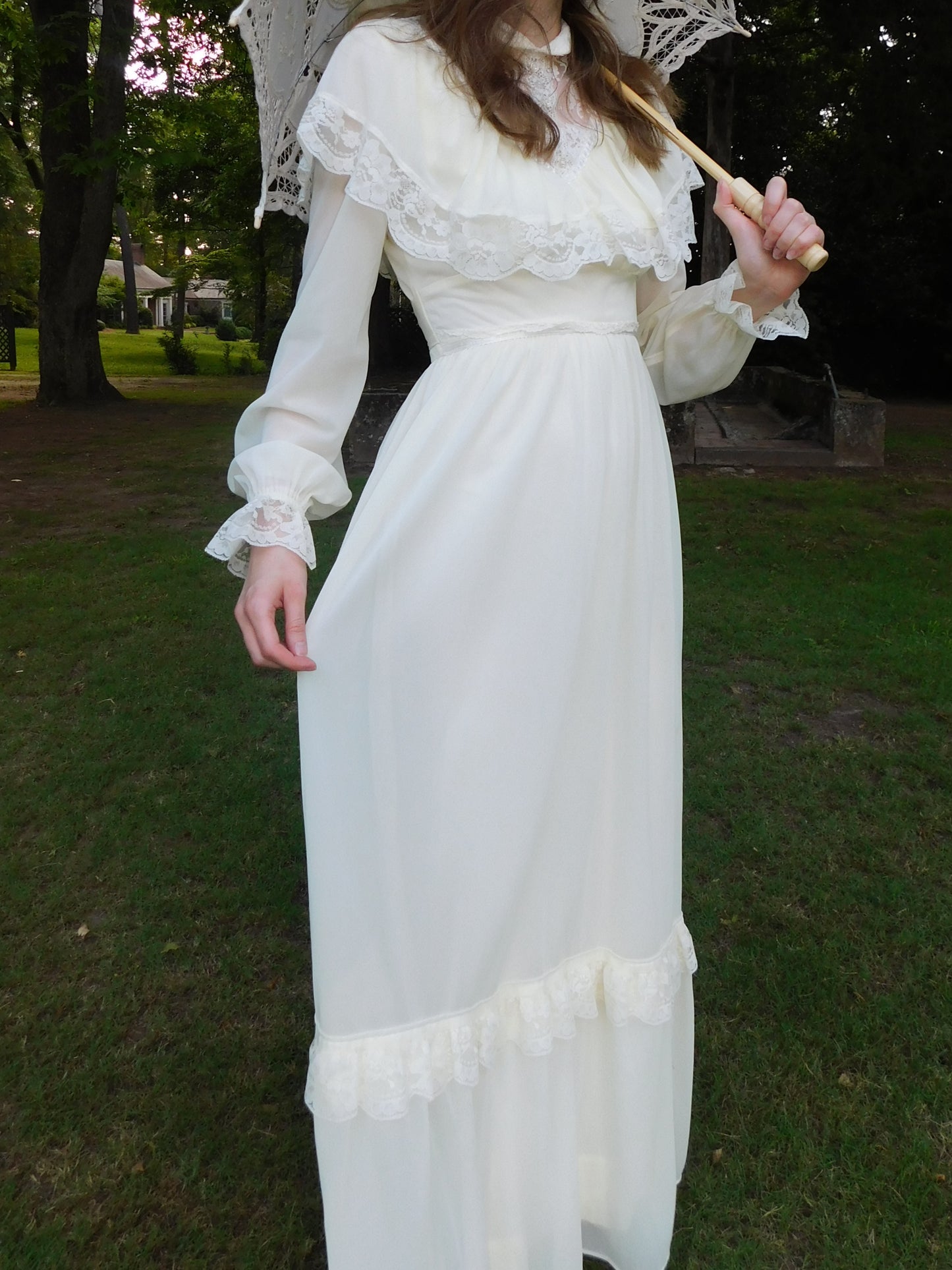 1970s Ivory Victorian Style Dress