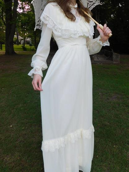 1970s Ivory Victorian Style Dress