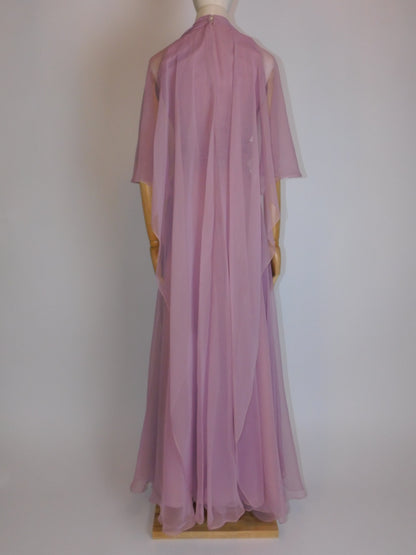 1970s Sheer Chiffon Capelet Maxi Dress