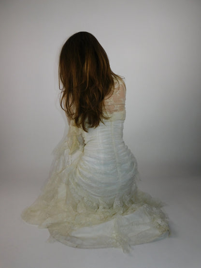 1990s Jessica McClintock Ivory Mermaid Style Wedding Dress