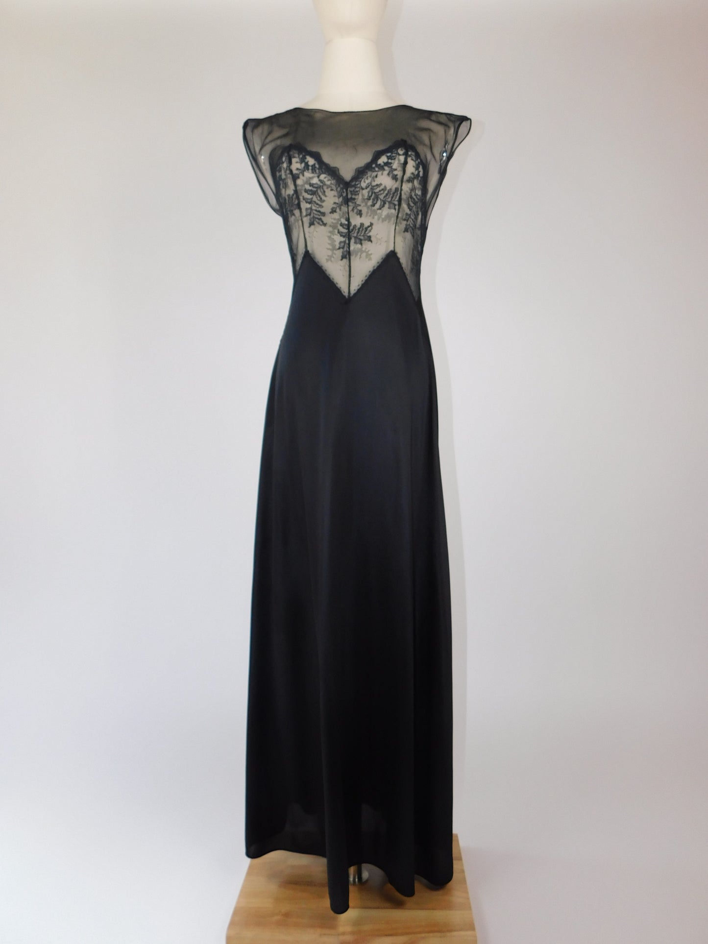 1950s Black Nylon Lace Nightgown