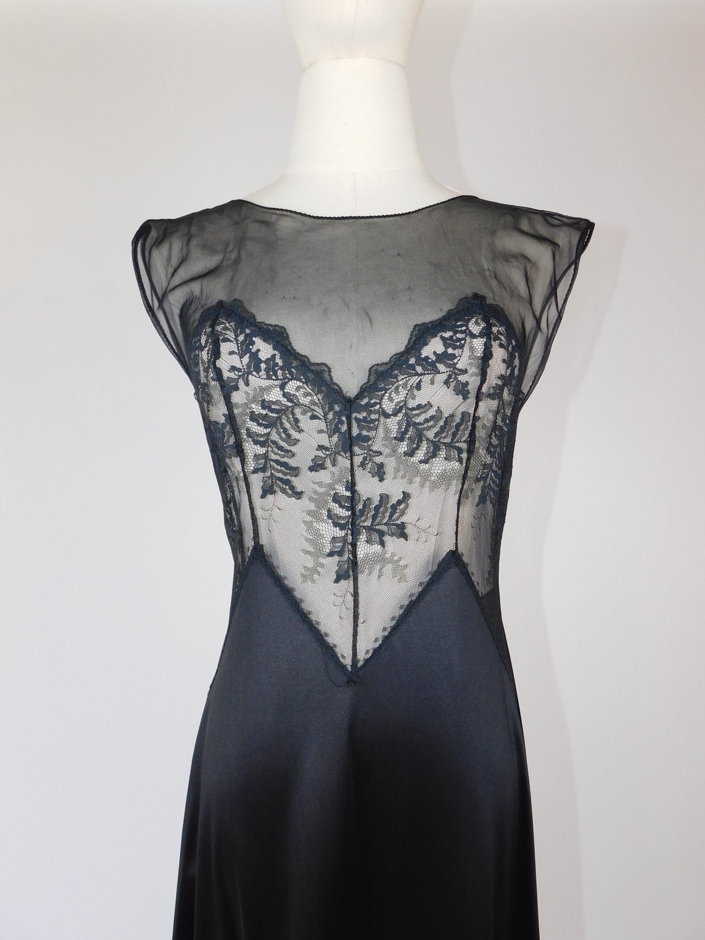 1950s Black Nylon Lace Nightgown