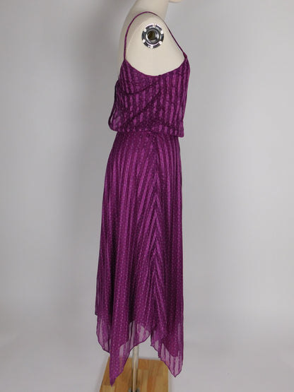 Vintage 1970s Plum Floral Sundress with Matching Vest and Handkerchief Hem