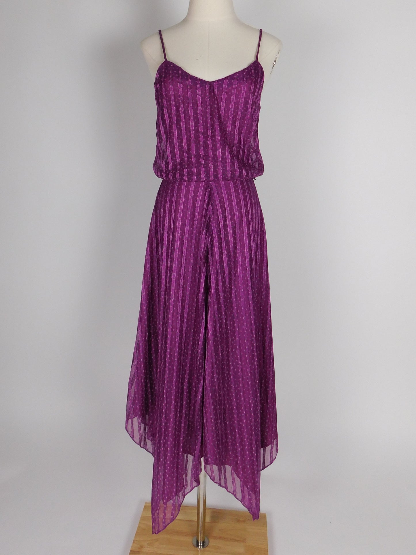 Vintage 1970s Plum Floral Sundress with Matching Vest and Handkerchief Hem