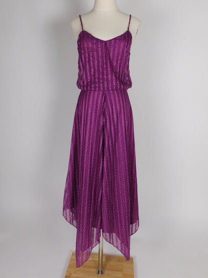 Vintage 1970s Plum Floral Sundress with Matching Vest and Handkerchief Hem