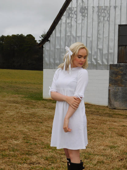 1960s Handmade Cotton and Lace Shift Dress