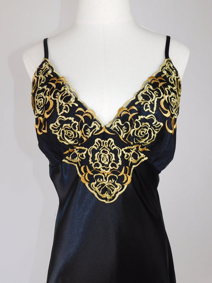 Y2K Gold Embroidered Slip Dress