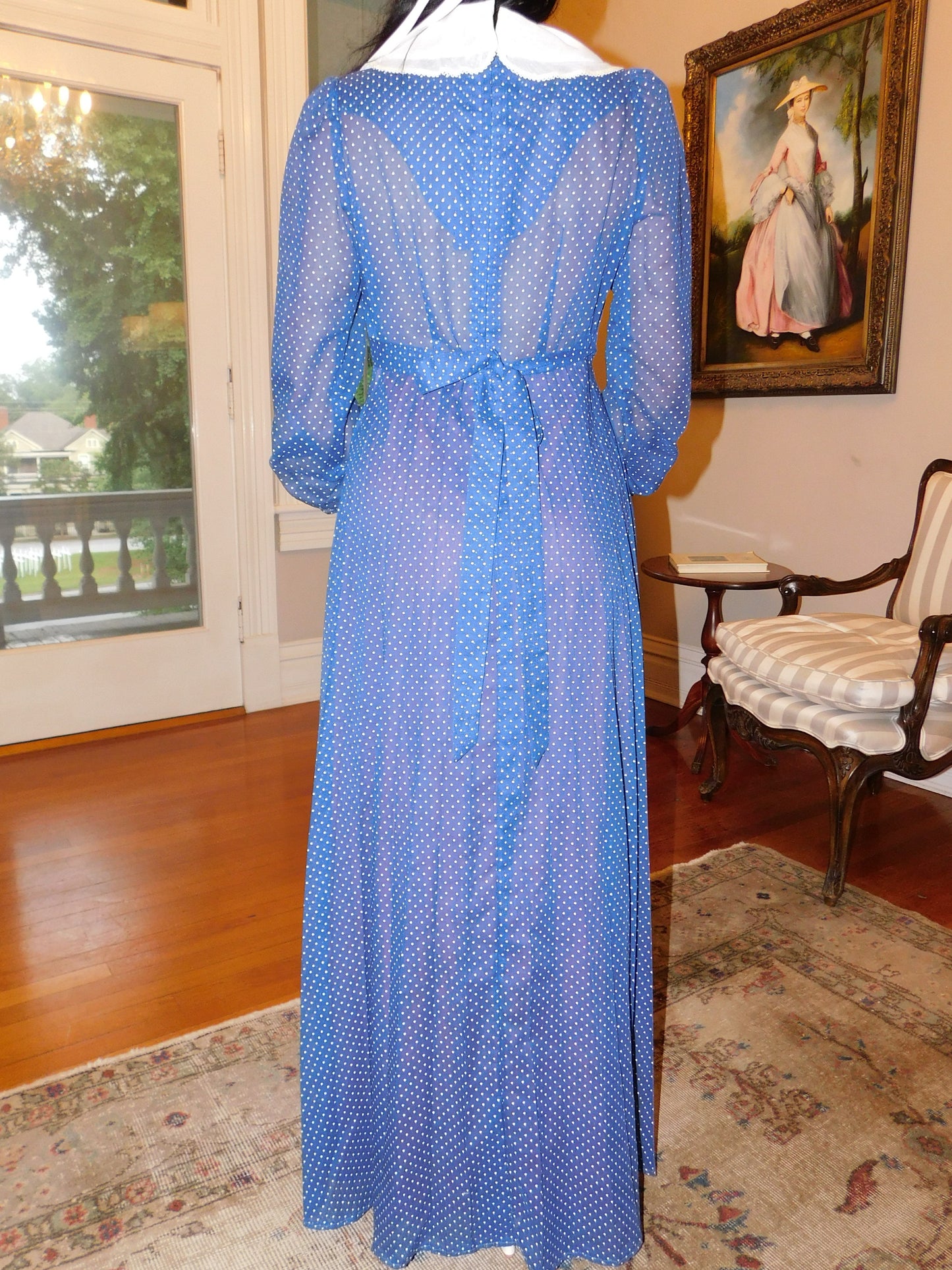 1970s Polka Dot Pleated Maxi Prairie Dress