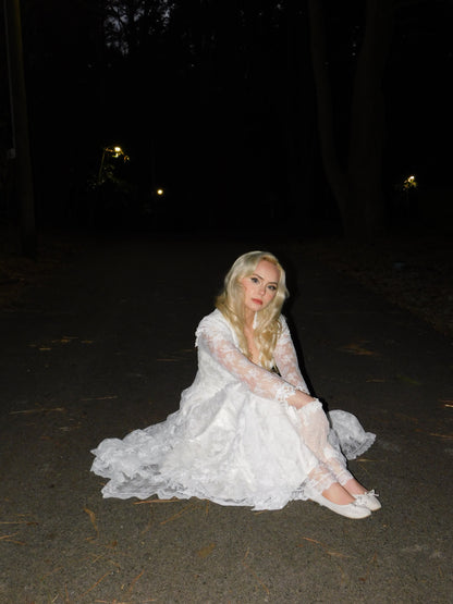 1980s Jessica McClintock Victorian Style Lace Dress