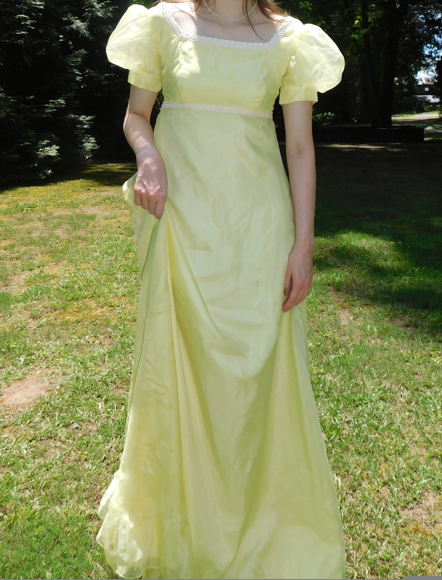 1960s Sylvia Ann Yellow Puff Sleeve Ruffle Hem Dress