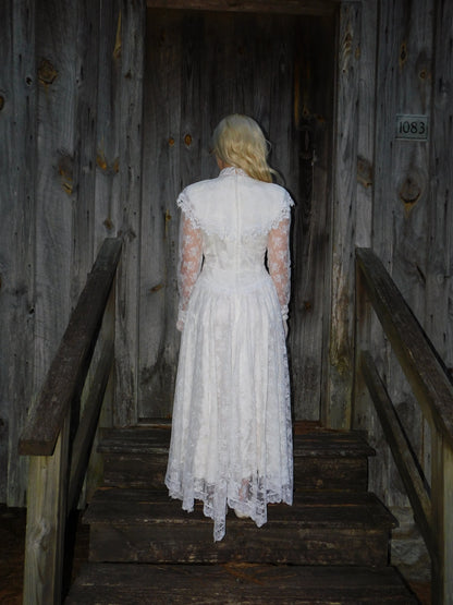 1980s Jessica McClintock Victorian Style Lace Dress