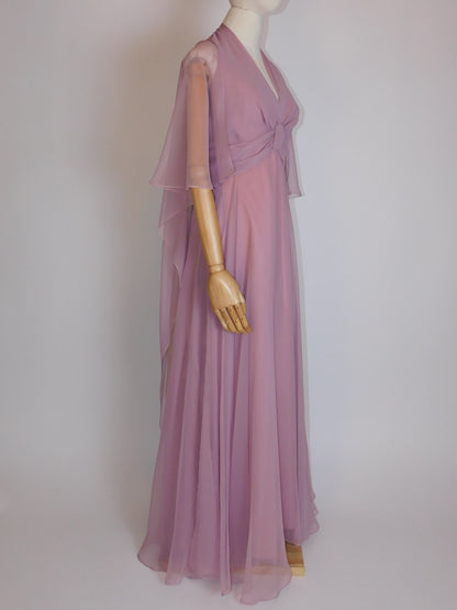 1970s Sheer Chiffon Capelet Maxi Dress