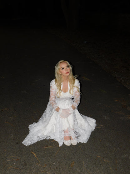 1980s Jessica McClintock Victorian Style Lace Dress