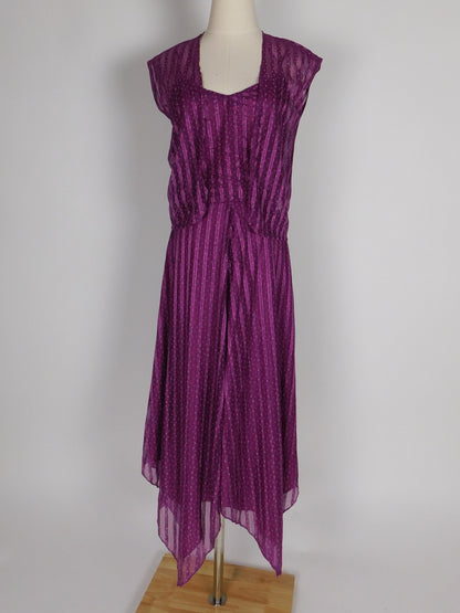 Vintage 1970s Plum Floral Sundress with Matching Vest and Handkerchief Hem