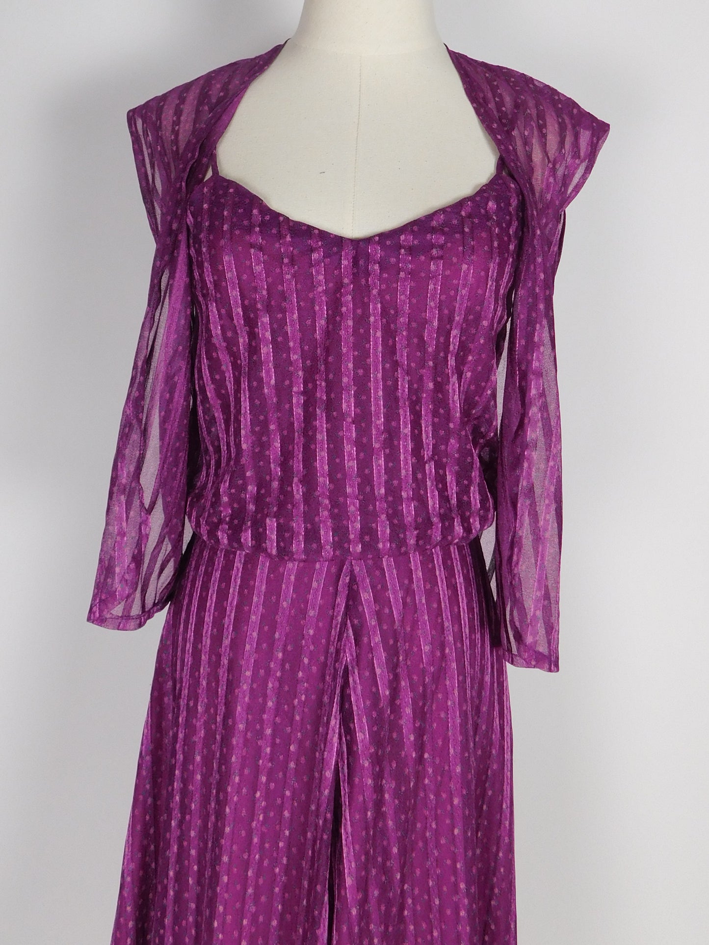 Vintage 1970s Plum Floral Sundress with Matching Vest and Handkerchief Hem