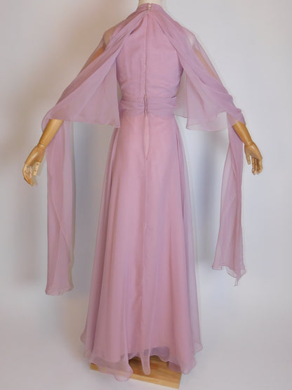 1970s Sheer Chiffon Capelet Maxi Dress