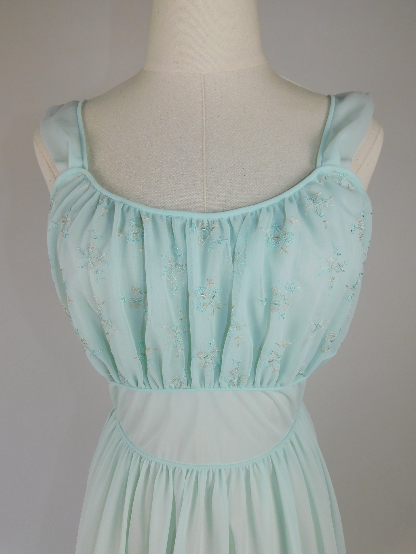 1950s Royal Egg Blue Chiffon Nightgown