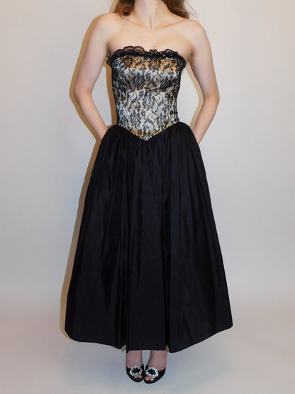 1980s Gunne Sax Jessica McClintock Strapless Gown