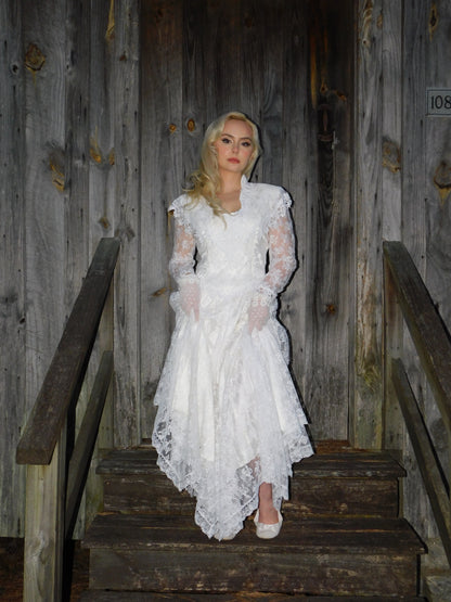 1980s Jessica McClintock Victorian Style Lace Dress