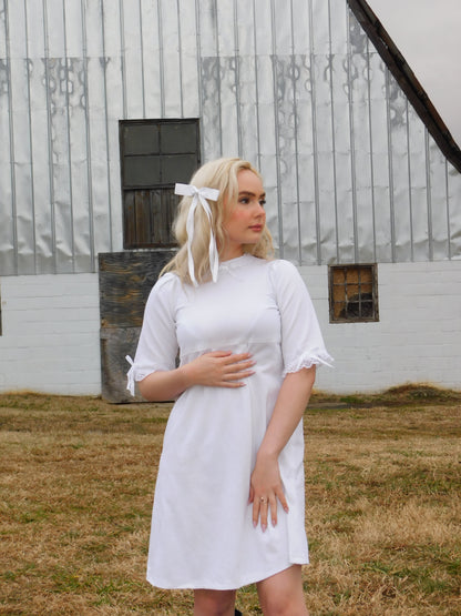 1960s Handmade Cotton and Lace Shift Dress