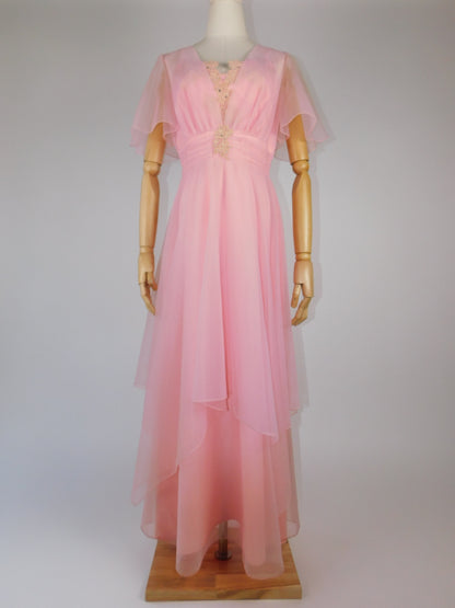 1960s Pink Organza Maxi Gown