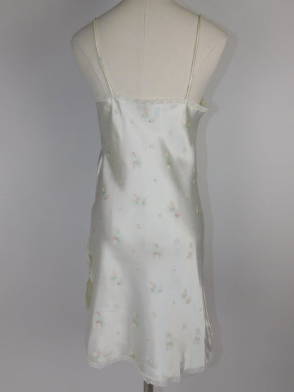 90s Liquid Satin White Floral and Lace Slip Dress